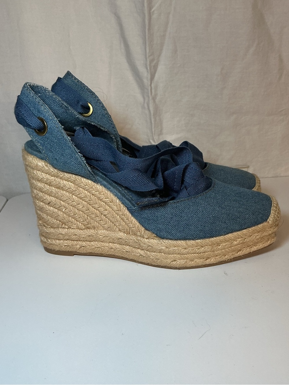 Denim Blue Wedge Espadrille Sandals - Women - Picture 2 of 12